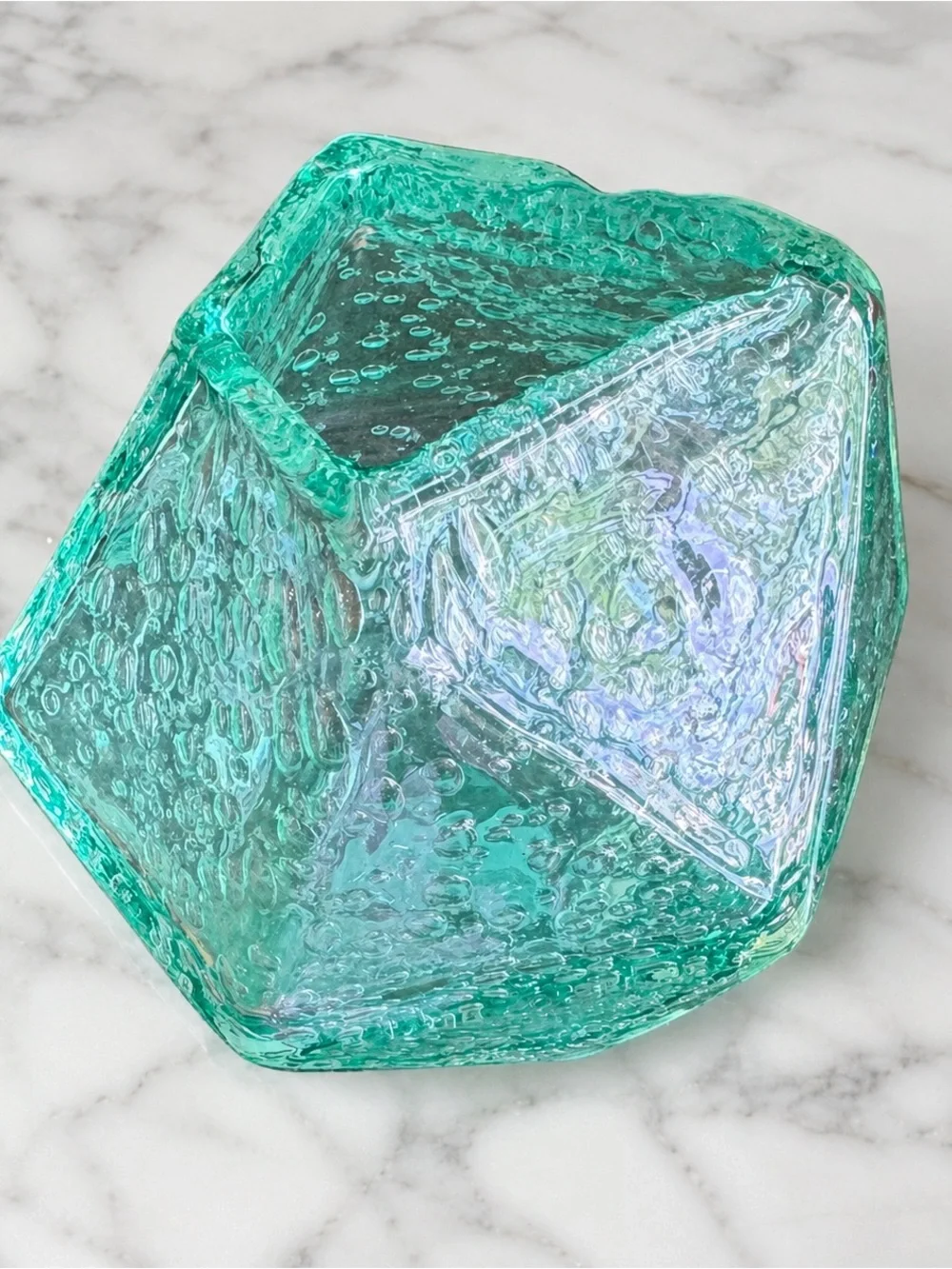 Aqua Teal Geometric Bubble Glass Vase Sculptural Modern Decor